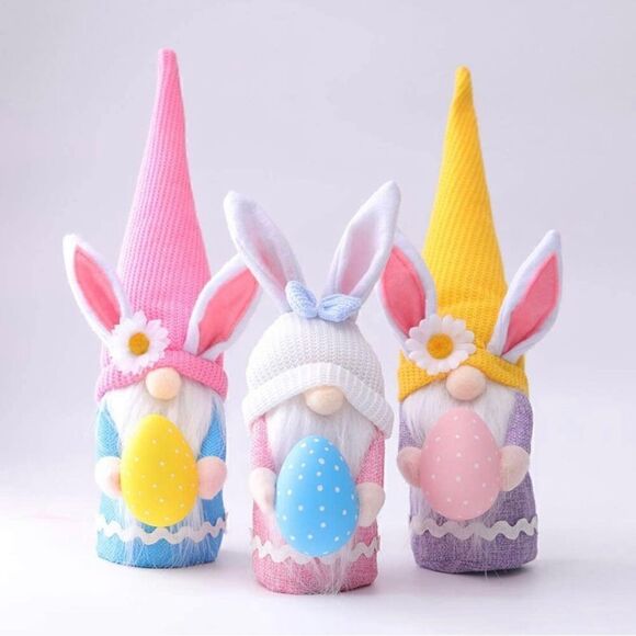 Lot of 3x 3 PCS Easter Bunny Gnome Plush Ornaments - Picture 1 of 5